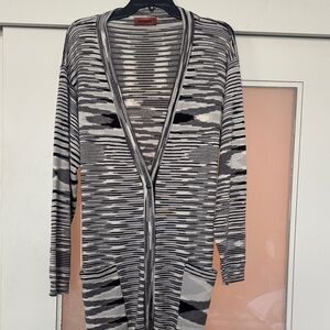 Missoni Fiammato Donna Black and White Striped Long Cardigan